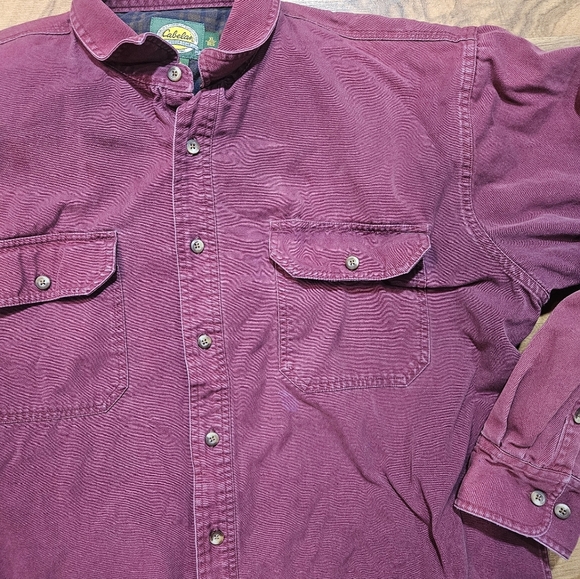 Cabelas Mens XL Maroon Flannel Lined Shirt Long Sleeve Button Up Work Outdoor - Picture 3 of 10
